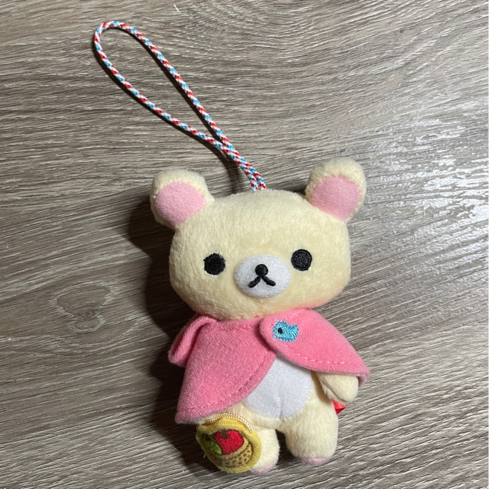 Adorable Rilakkuma Plush Purse/Bag Charm with Pink Cape